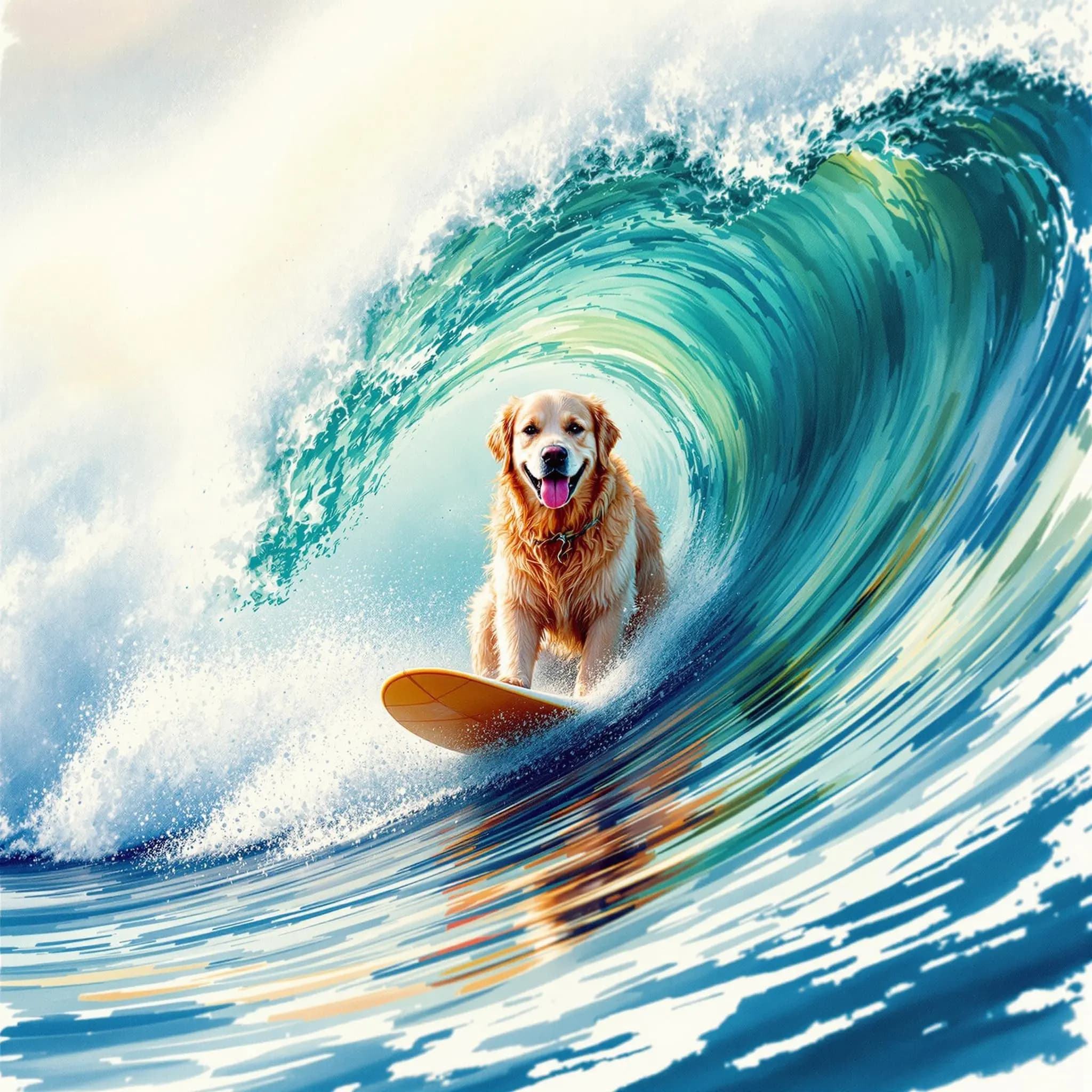 AI generated Pet Portrait of Dog surfing on a beach 🏄‍♂️