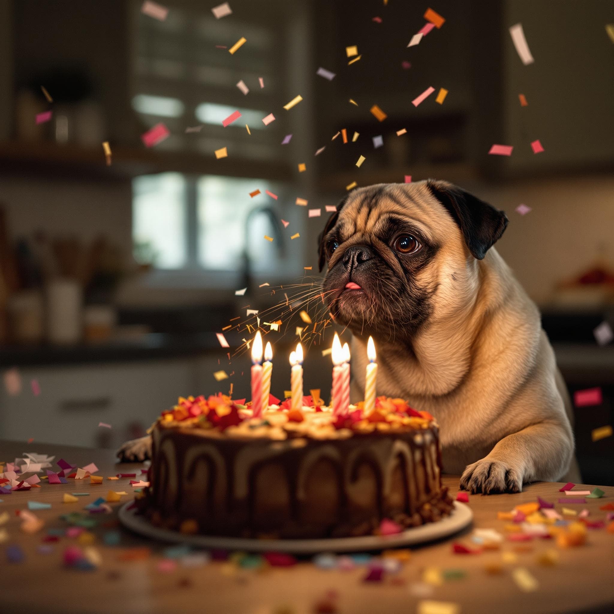 AI generated Pet Portrait of Adorable pet wearing a sparkly birthday hat and bowtie 🎩