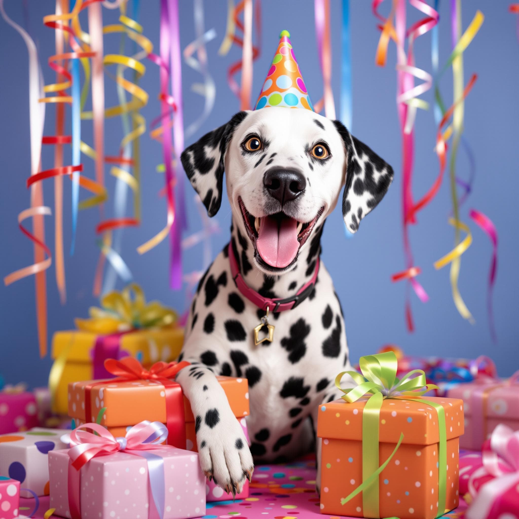 AI generated Pet Portrait of Excited pet opening birthday presents and gifts 🎁